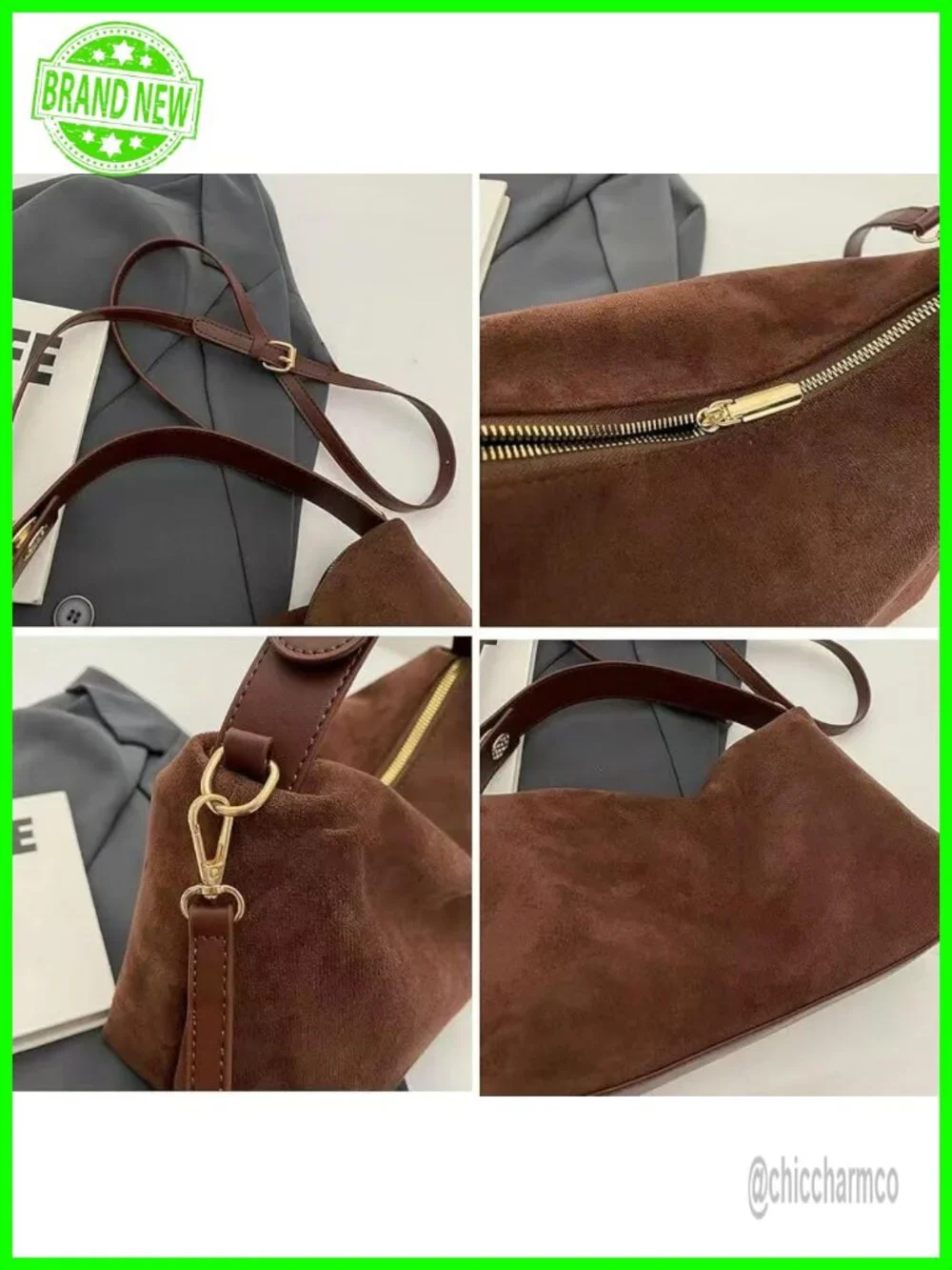 Faux Suede Slouchy Hobo Bag Crossbody Shoulder Satchel Tote Purse
